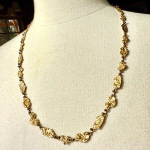 Vtg ANNE DICK Gold Tone Hammered Nugget Necklace 23.5" Modern Brutalist